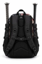 American flag baseball backpack black padded air mesh back panel with sternum strap