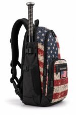 USA flag bat bag side sleeve with double buckle straps and black mesh bottle pocket