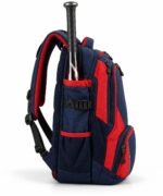 Baseball bat backpack side bat sleeve with buckle strap and mesh bottle pocket