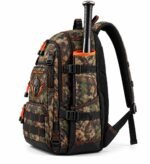Camo bat bag side sleeve with double buckle straps, orange lining and MOLLE webbing