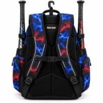 Baseball backpack with helmet holder black air mesh back panel, printed straps and sternum strap
