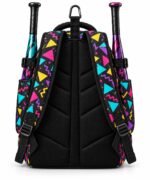 Retro print softball backpack with padded mesh back panel, shoulder straps and fence hook