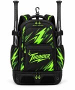 Wholesale softball bat bag in black and neon green with 3D embroidered Thunder logo and two bats