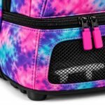 Close-up of carbon weave material, mesh vent and metal air eyelet on custom bat bag cleat compartment