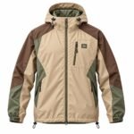 Custom hooded windbreaker in beige, brown and olive color block ripstop with zip pockets – Wani Wear