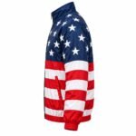 USA flag windbreaker side profile with stand collar, full zip and side welt pocket – Wani Wear