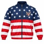 Custom stars and stripes full-zip windbreaker with embroidered eagle crest chest logo – Wani Wear