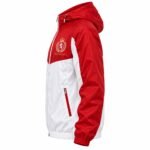 Hooded team windbreaker side profile with gold crest, zip pocket and raglan sleeve – Wani Wear