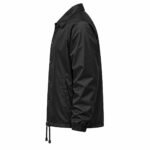 Custom coach jacket side profile with snap buttons, welt pocket and drawstring hem – Wani Wear