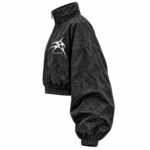 Oversized women's cropped windbreaker side profile with funnel collar and 3D puff chest logo – Wani Wear