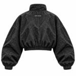 Custom women's cropped windbreaker back view with gathered elastic hem and balloon sleeves – Wani Wear